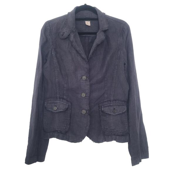 J.Crew 100% Linen Raw Hem Washed Utility Blazer Jacket M Navy Preppy Military - Picture 1 of 8